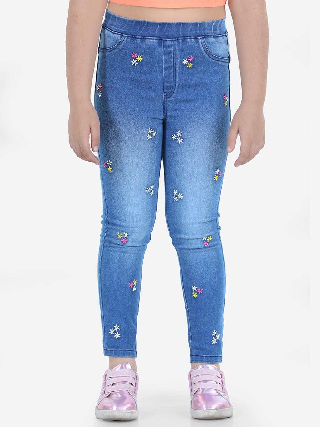 

Naughty Ninos Girls Blue Embroidered Stretchable Jeggings
