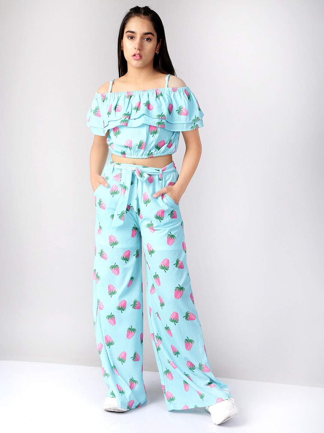 

Naughty Ninos Girls Blue Printed Top with Palazzos