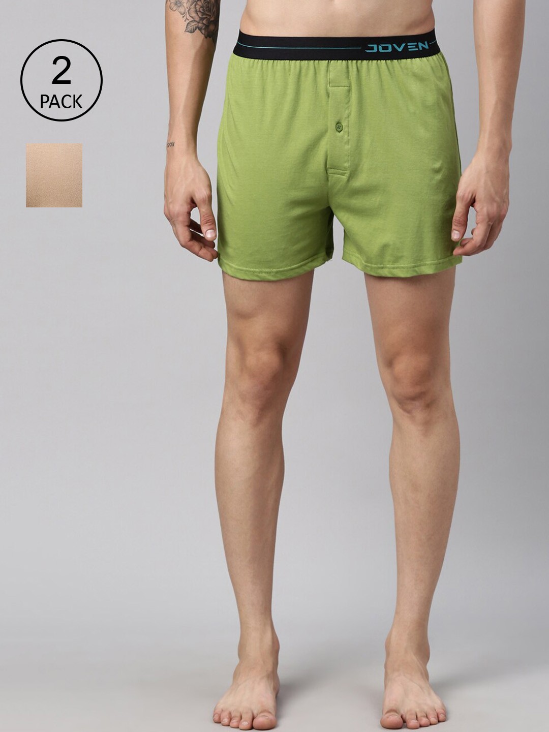 

Joven Men Pack of 2 Solid Pure Cotton Boxers JBKS2-KFCL, Lime green