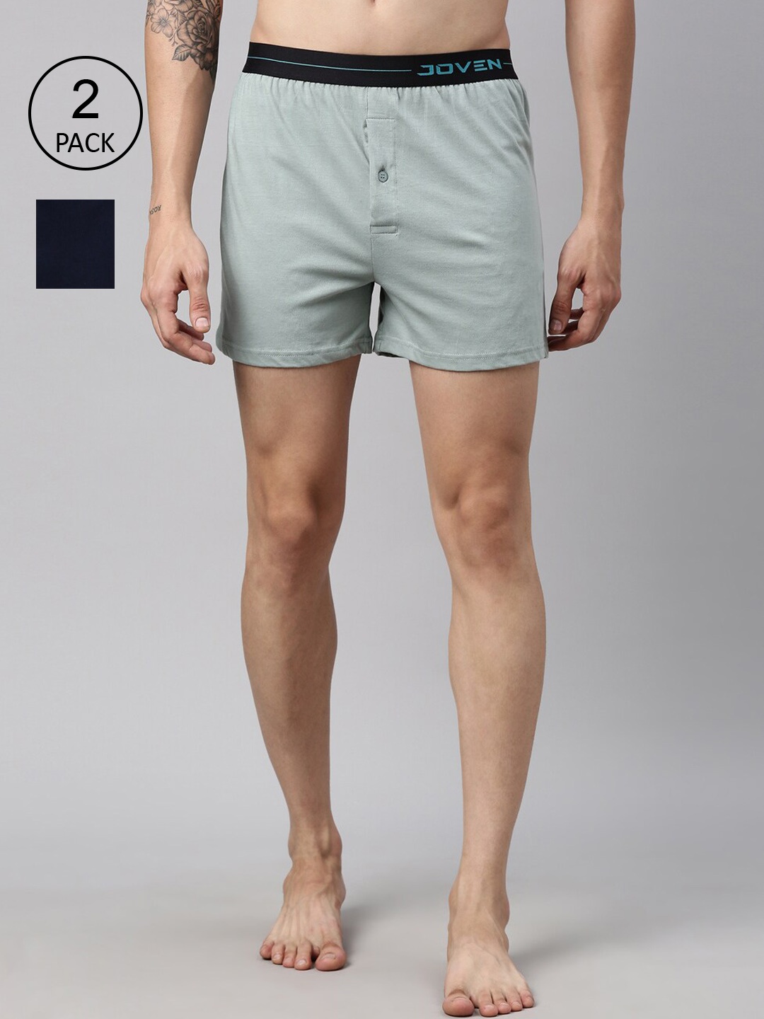 

Joven Men Pack of 2 Solid Pure Cotton Boxers, Grey