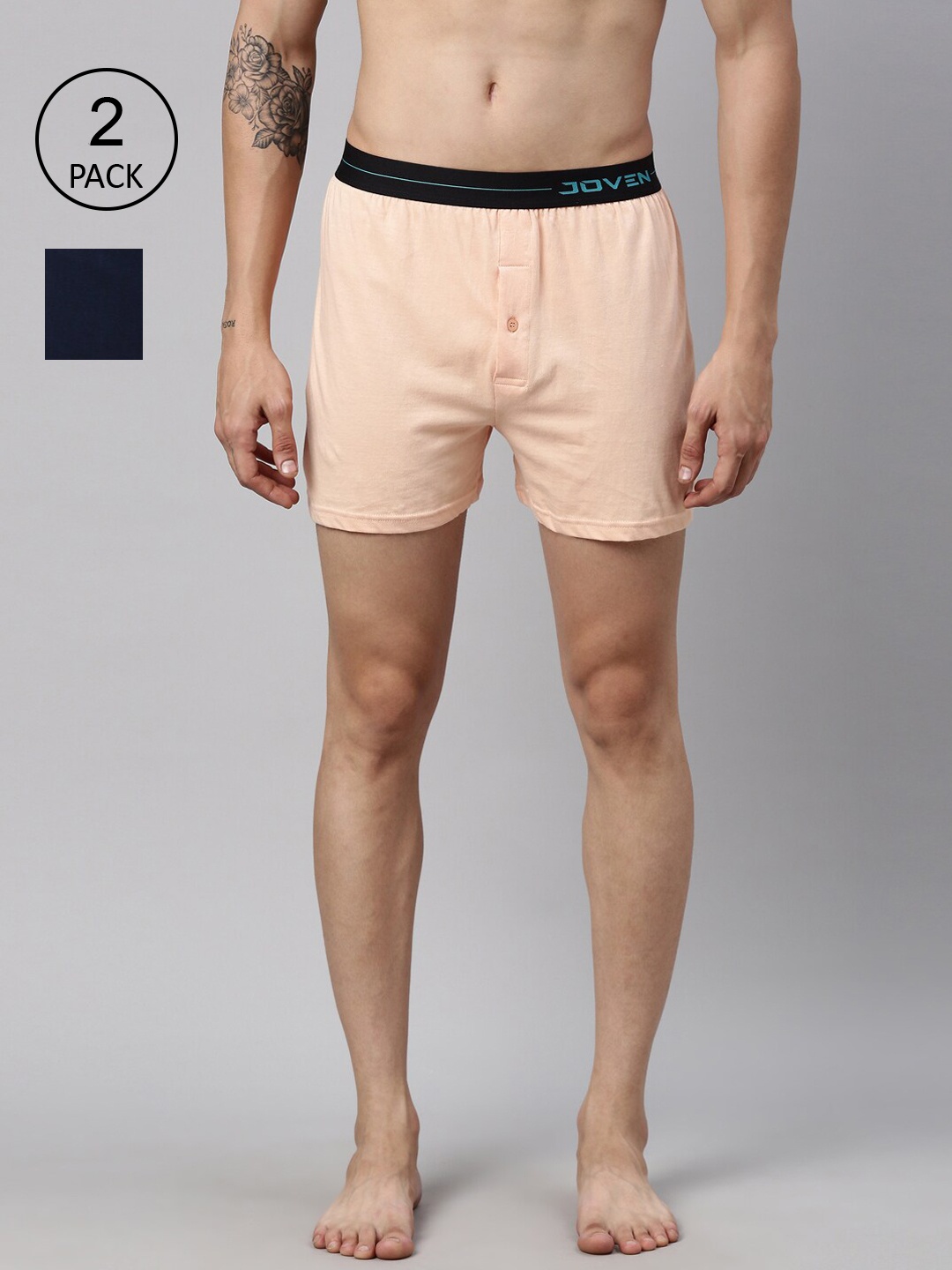 

Joven Men Pack Of 2 Peach & Navy Blue Solid Pure Cotton Boxer JBKS2-APNV