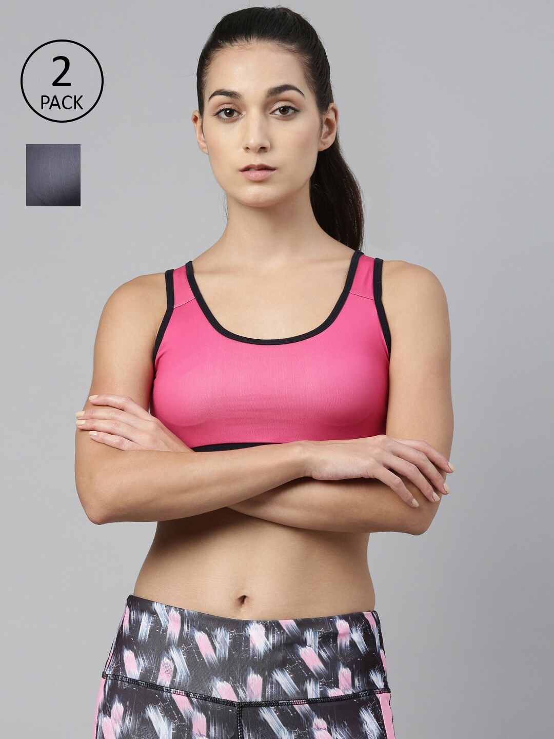 

Proline Pack of 2 Pink & Black Sports Bra Lightly Padded