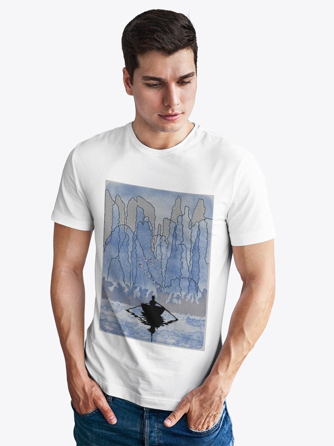 

Status Quo Men White Printed Cotton T-shirt