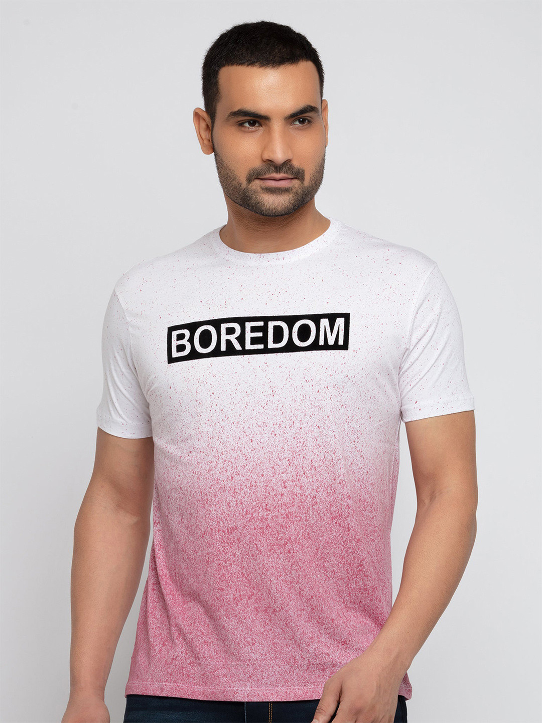 

Status Quo Men White & Pink Typography T-shirt