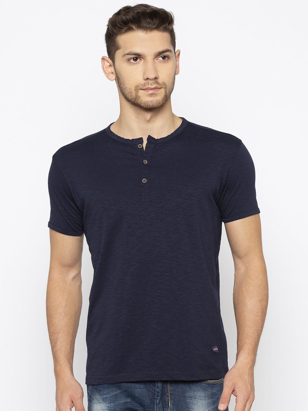 

Status Quo Men Blue Henley Neck T-shirt