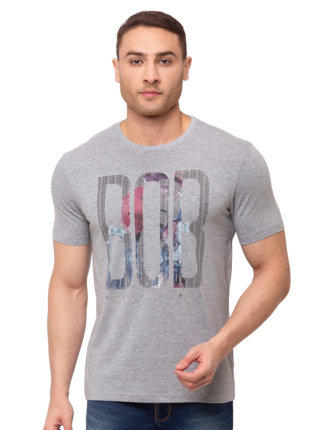 Status Quo Men Grey Typography Printed T-shirt