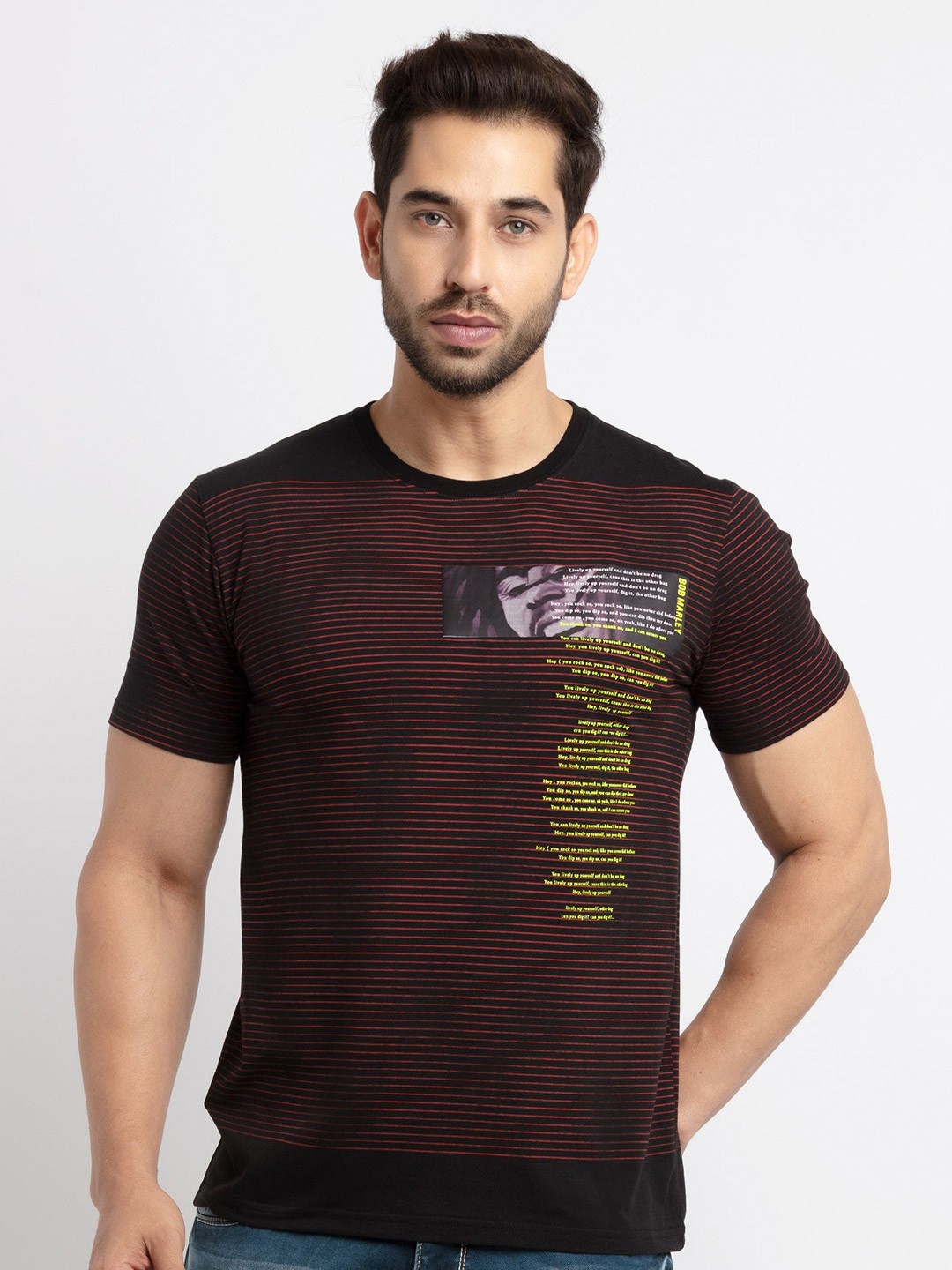 

Status Quo Men Black & Maroon Striped T-shirt