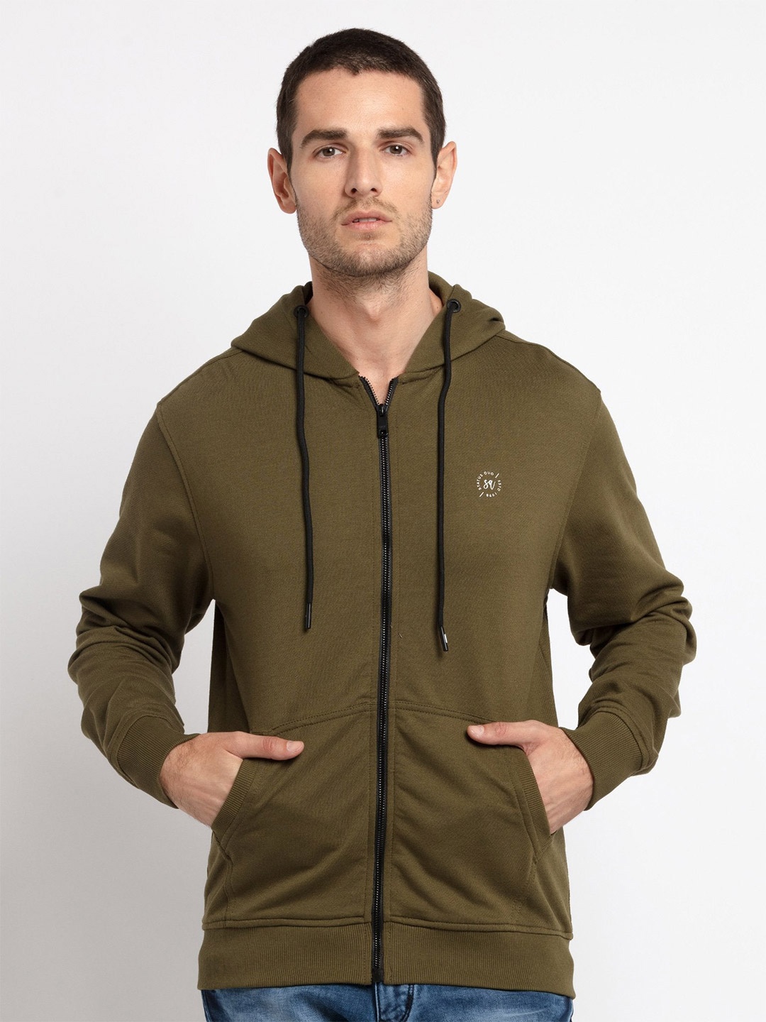 

Status Quo Men Olive Green Hooded Sweatshirt