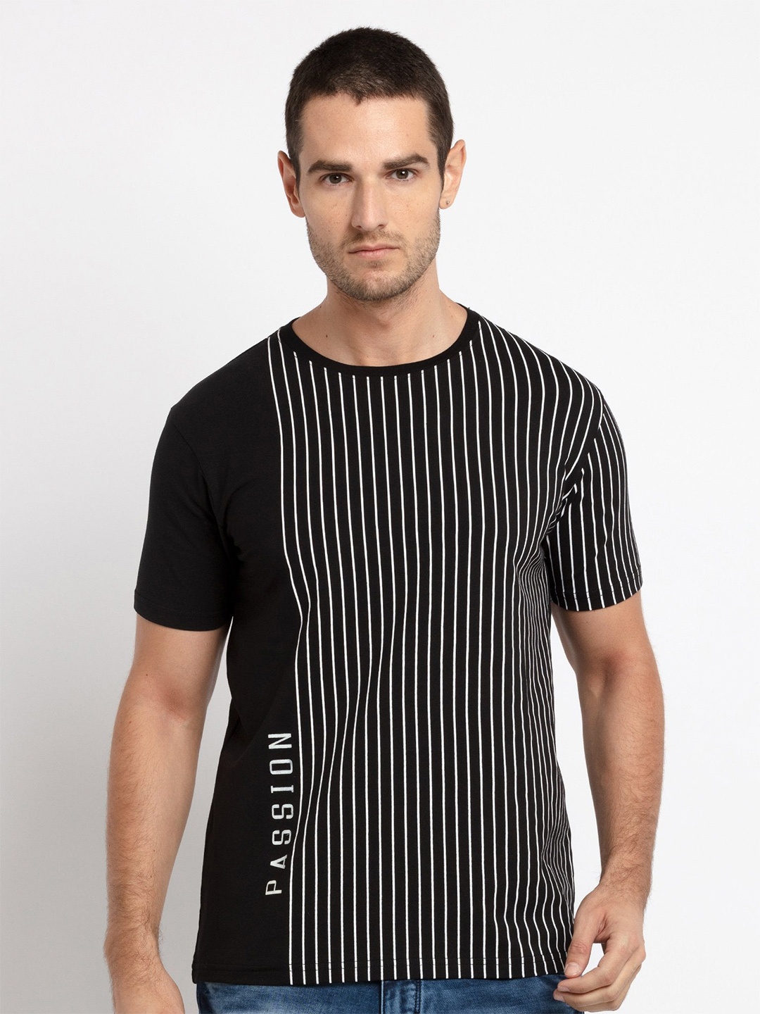 

Status Quo Men Black Striped Monochrome T-shirt