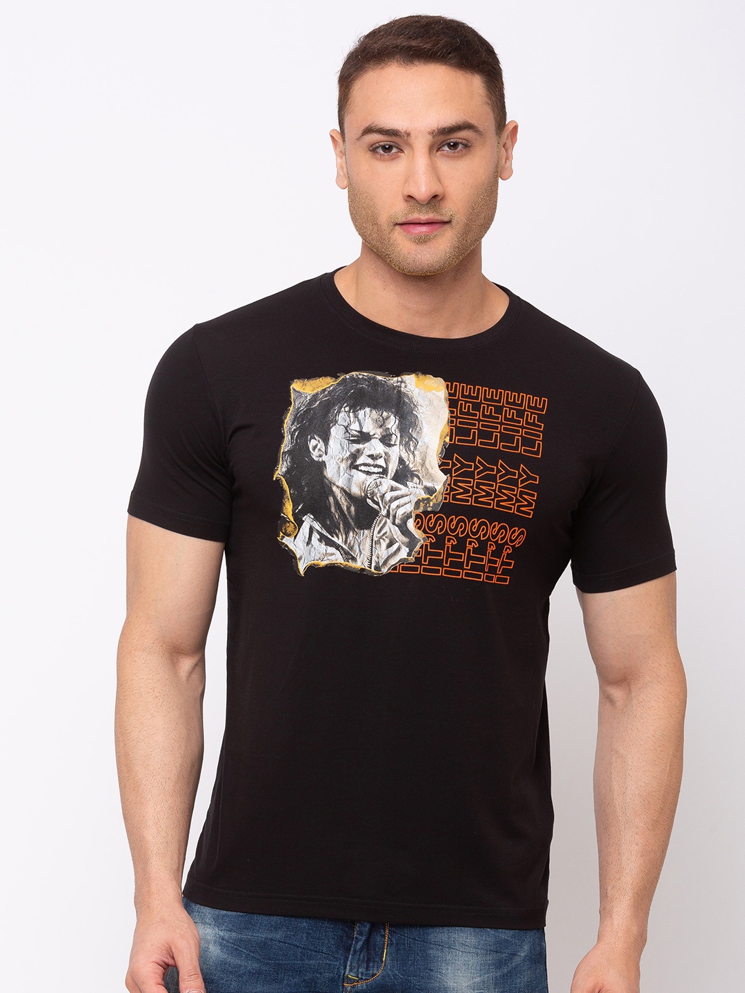 

Status Quo Men Black Printed Cotton T-shirt