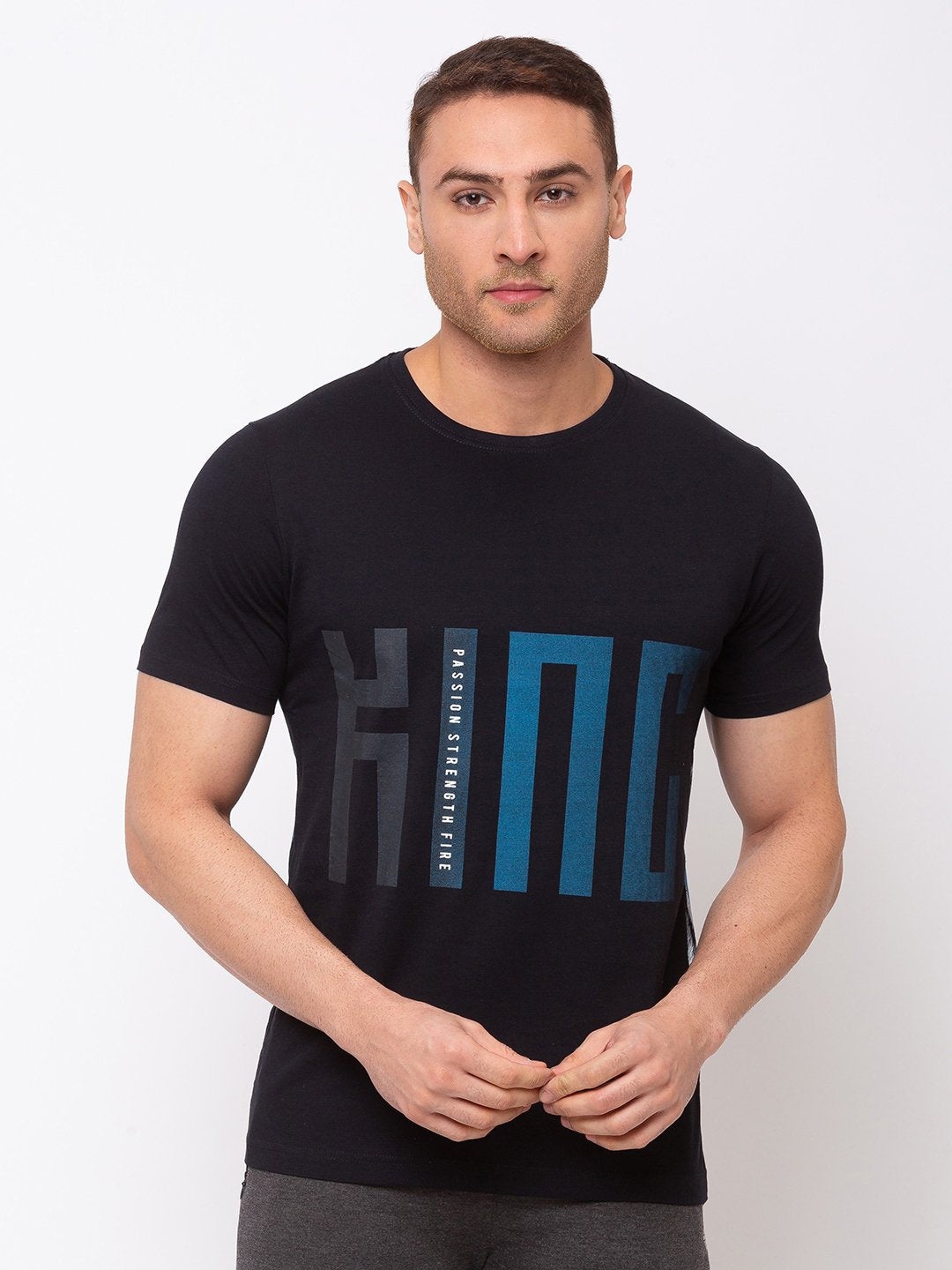 

Status Quo Men Black Typography Printed Cotton T-shirt