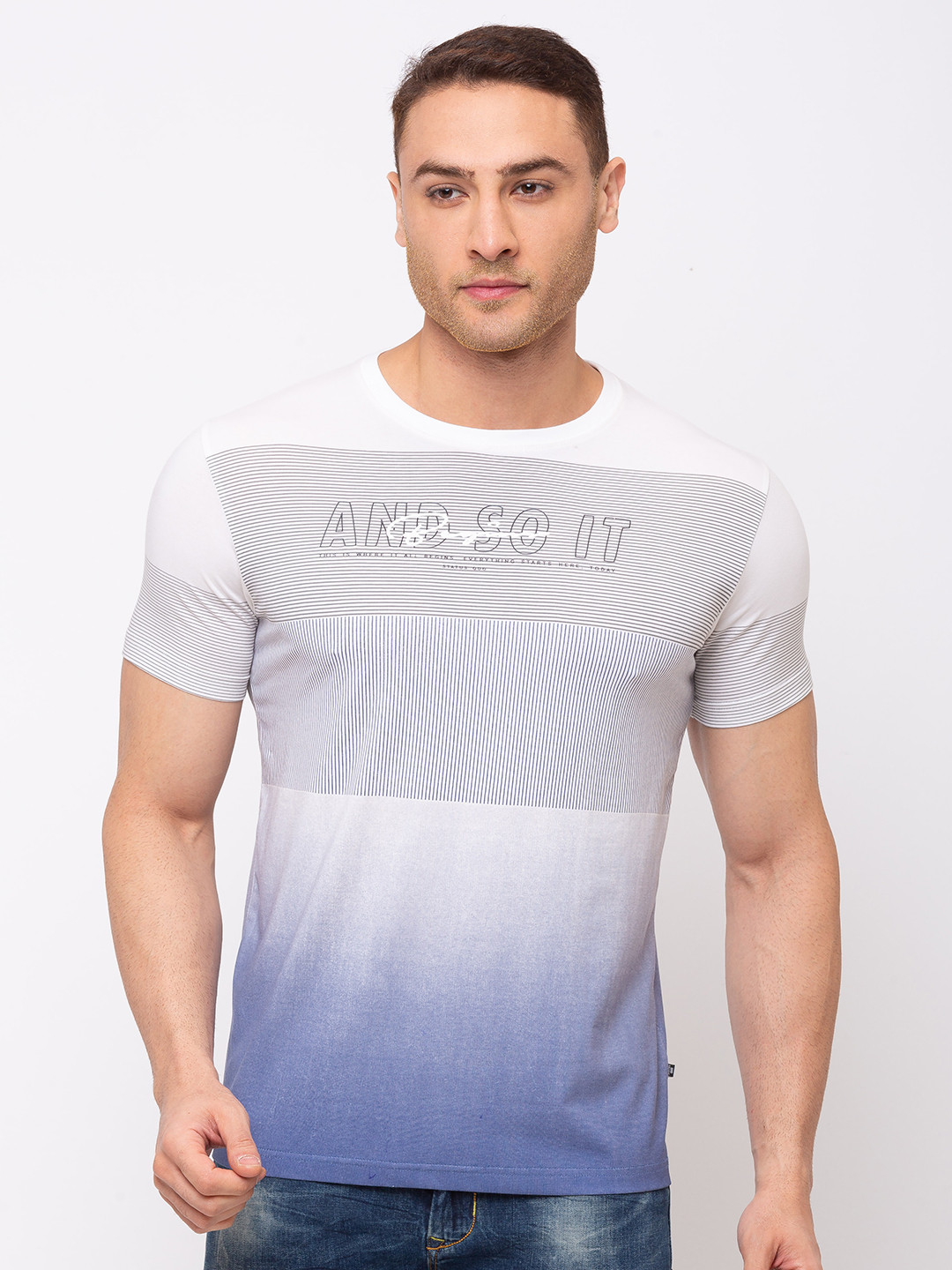

Status Quo Men White & Blue Striped T-shirt