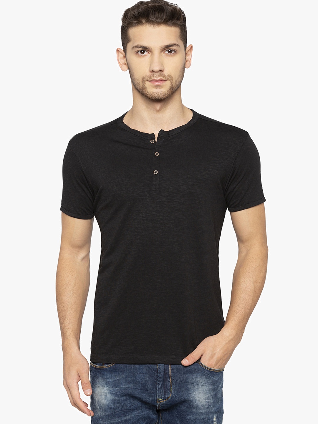 

Status Quo Men Black Henley Neck T-shirt