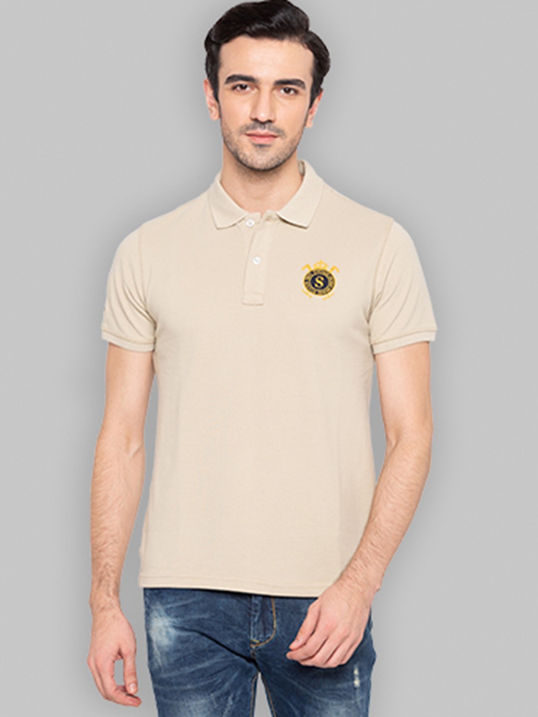 

Status Quo Men Beige Polo Collar T-shirt