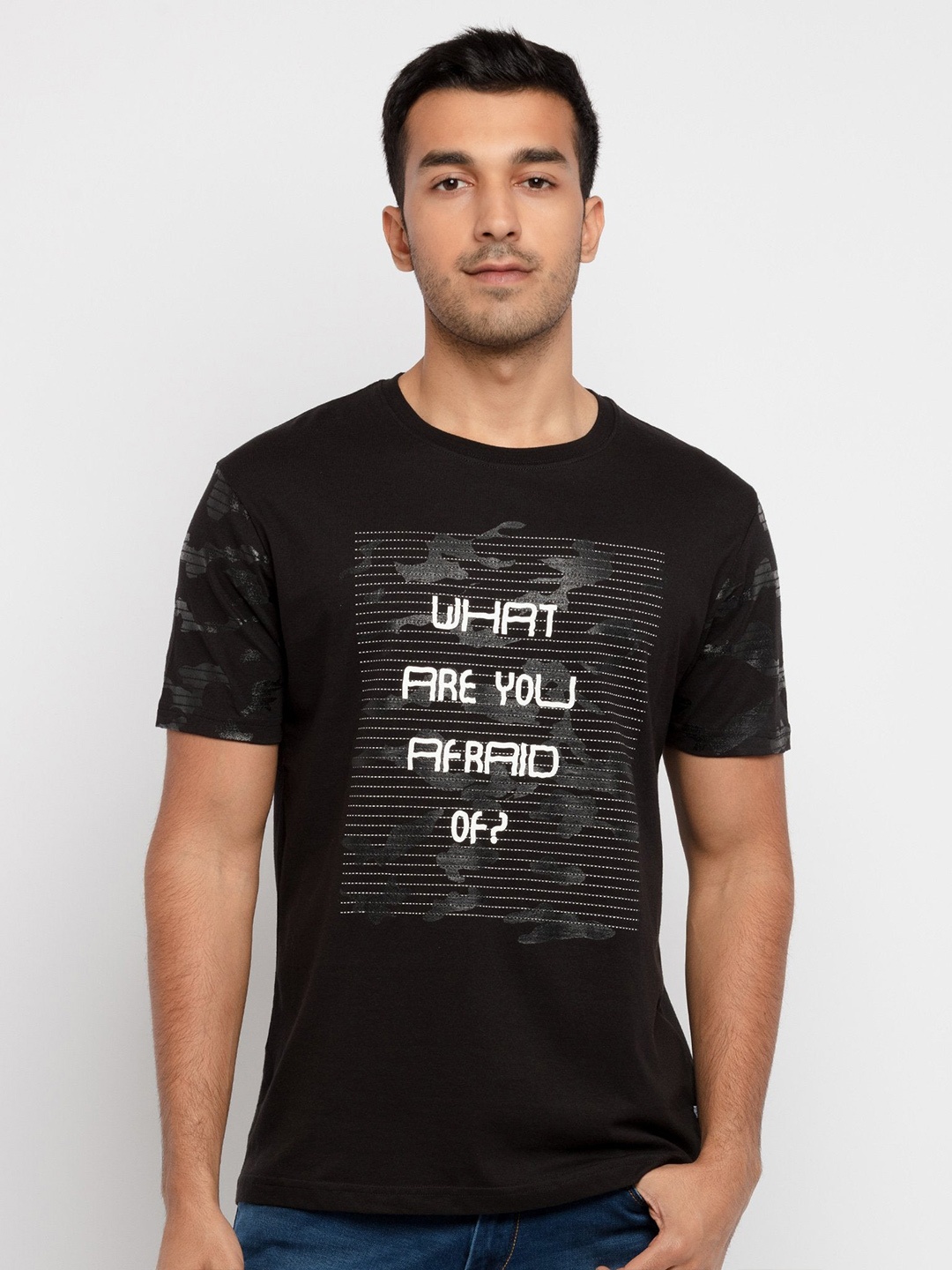 Status Quo Men Black Typography Printed T-shirt