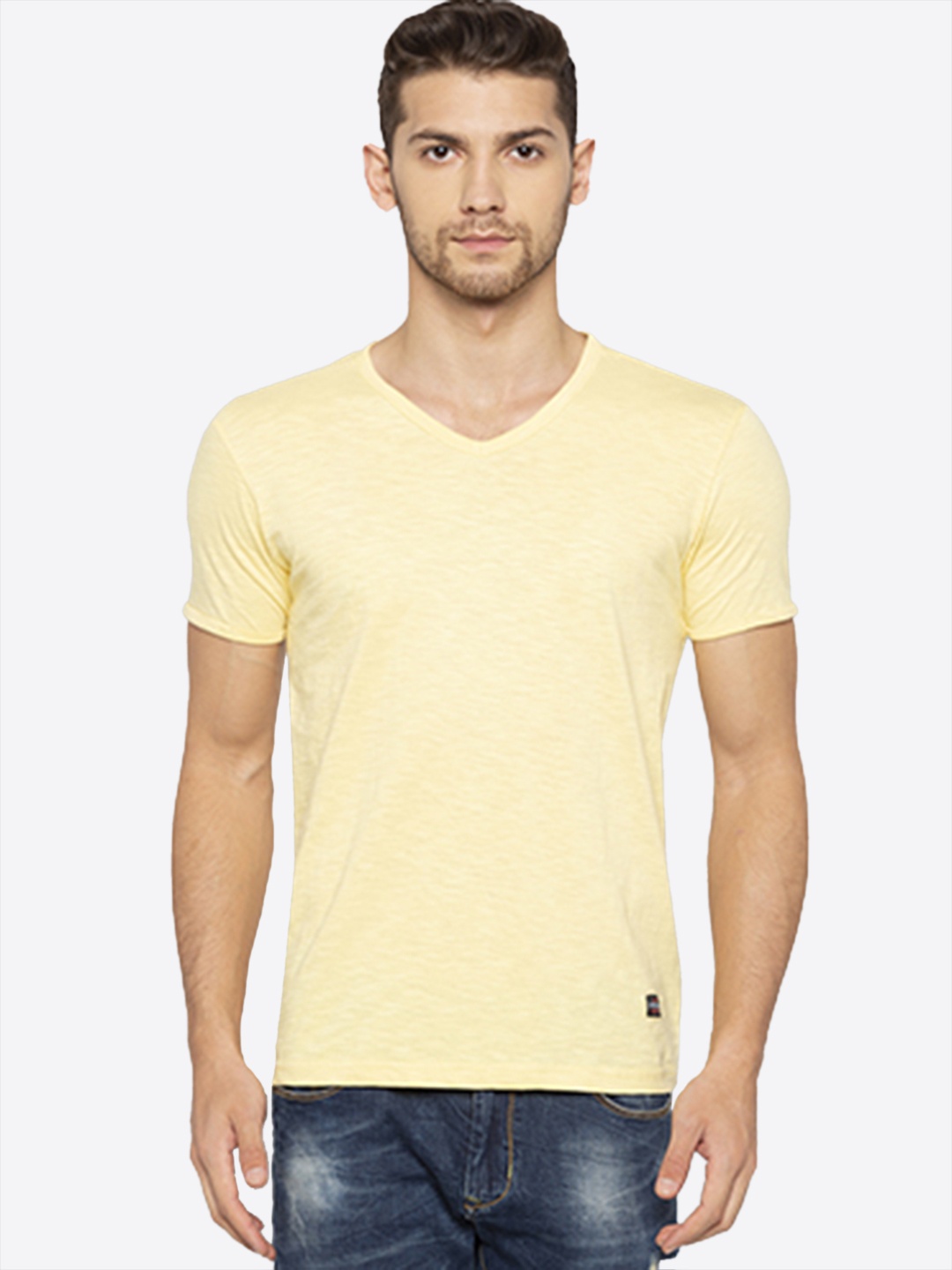 

Status Quo Men Yellow V-Neck T-shirt