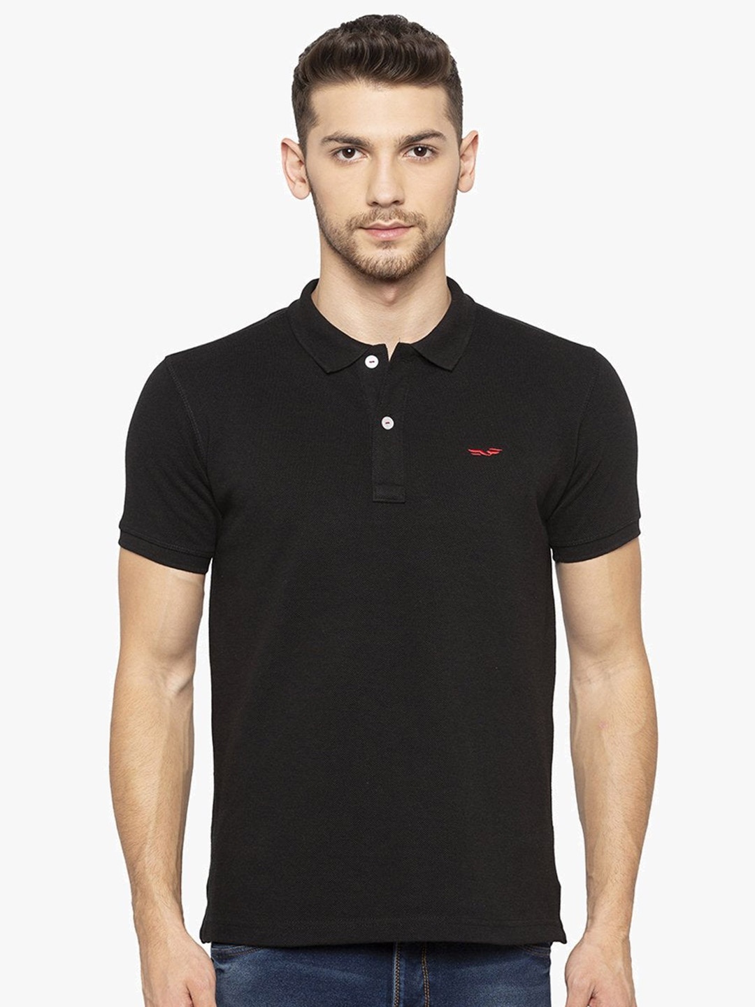 

Status Quo Men Black Polo Collar Cotton T-shirt