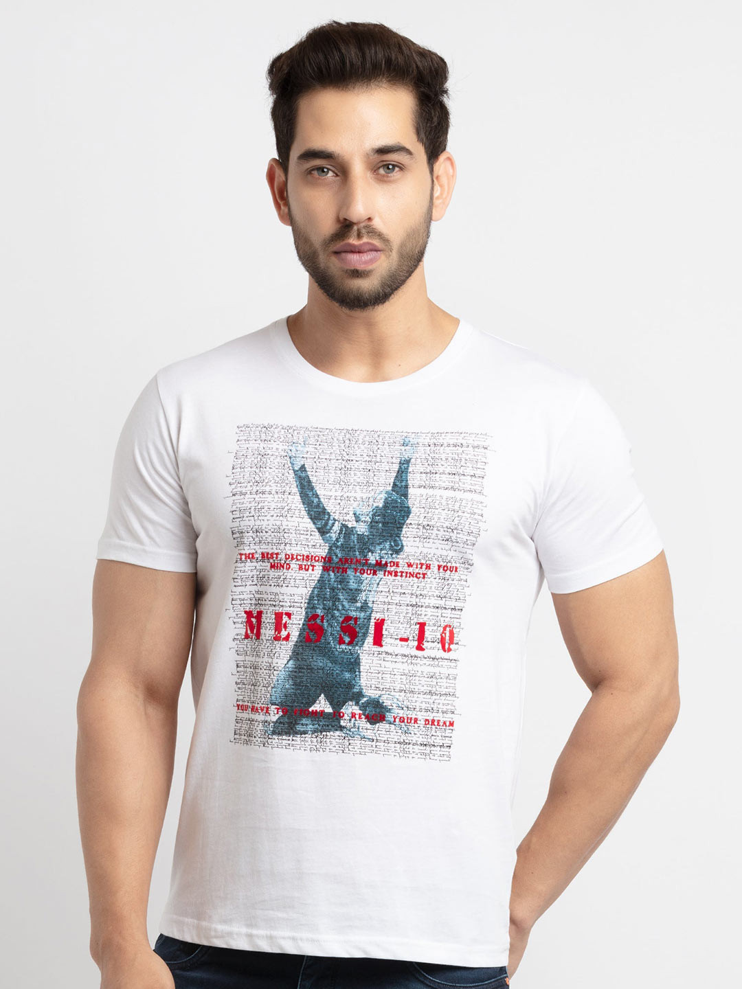 

Status Quo Men White Printed Round Neck T-shirt