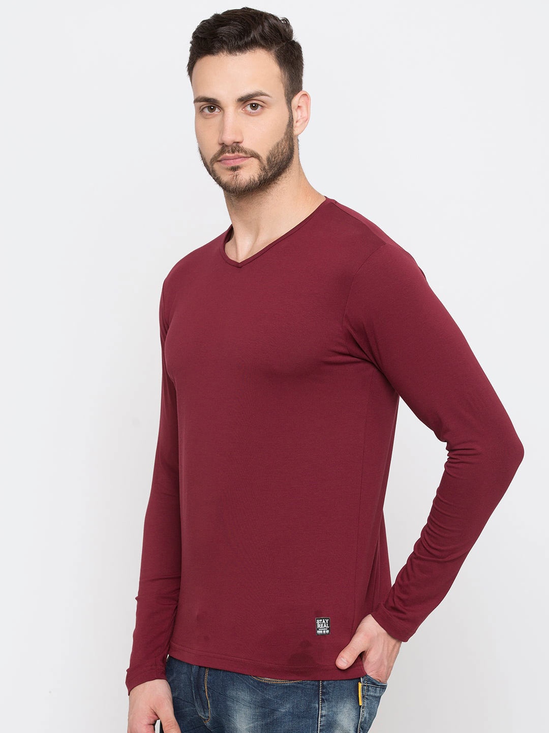 

Status Quo Men Maroon Solid Cotton T-shirt