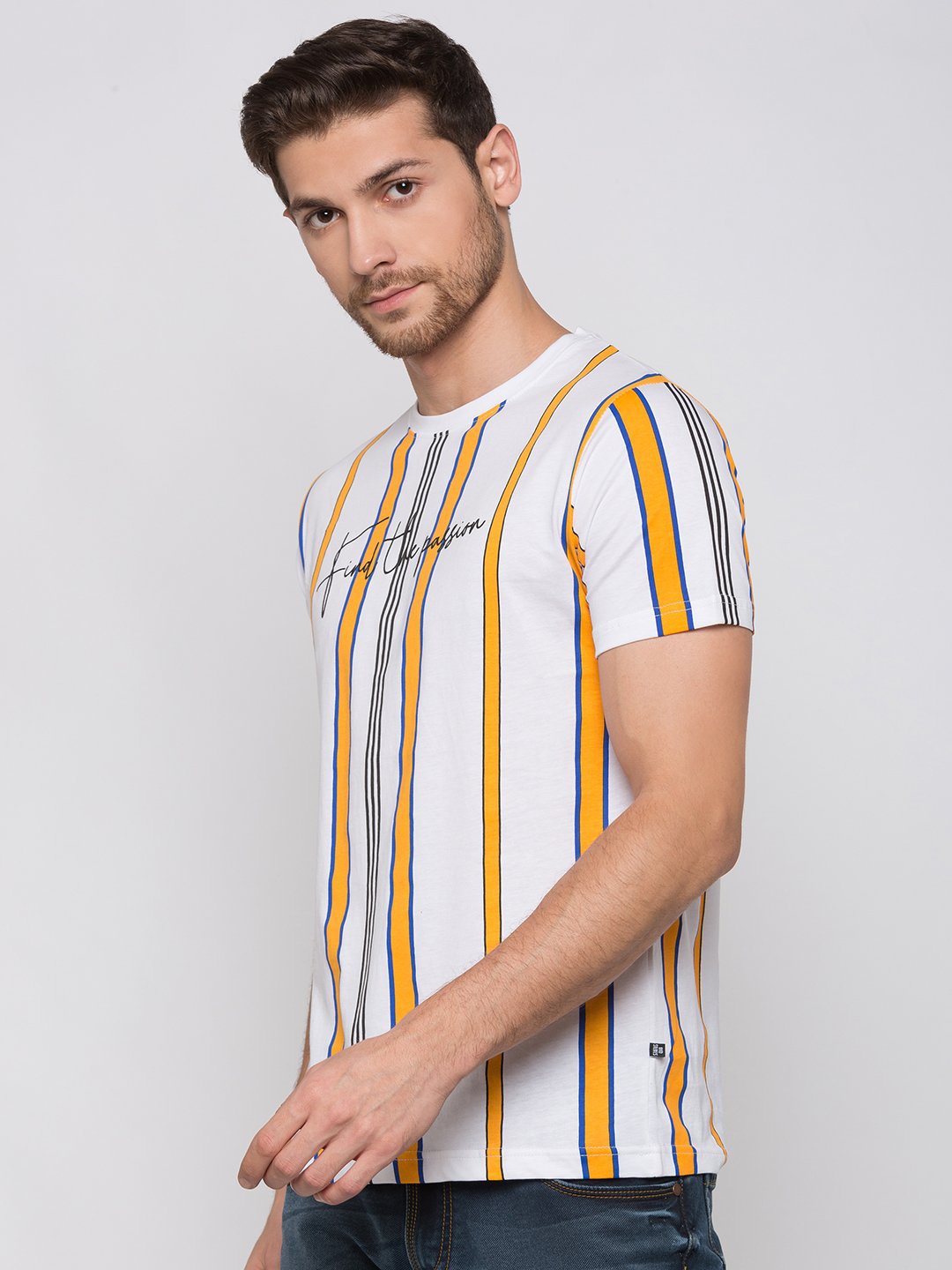 

Status Quo Men White Striped T-shirt