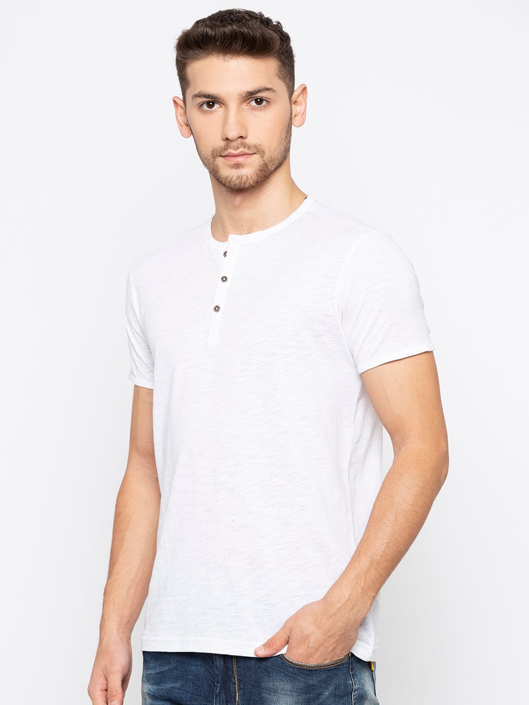 

Status Quo Men White Henley Neck T-shirt