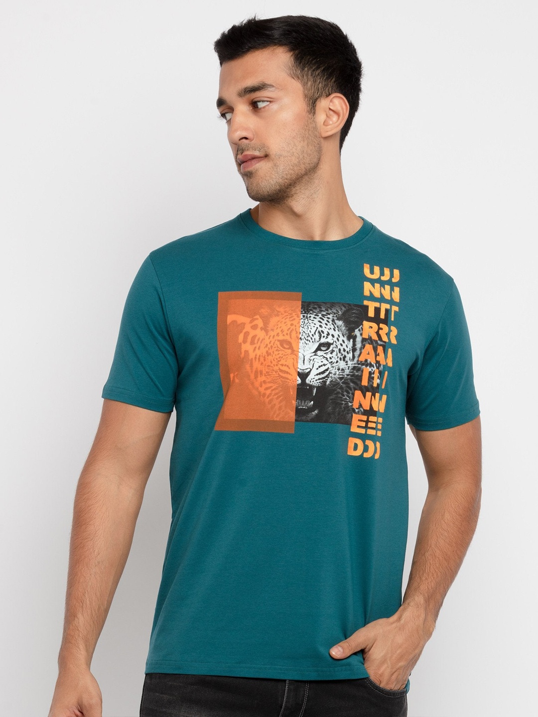 

Status Quo Men Teal Typography Printed T-shirt