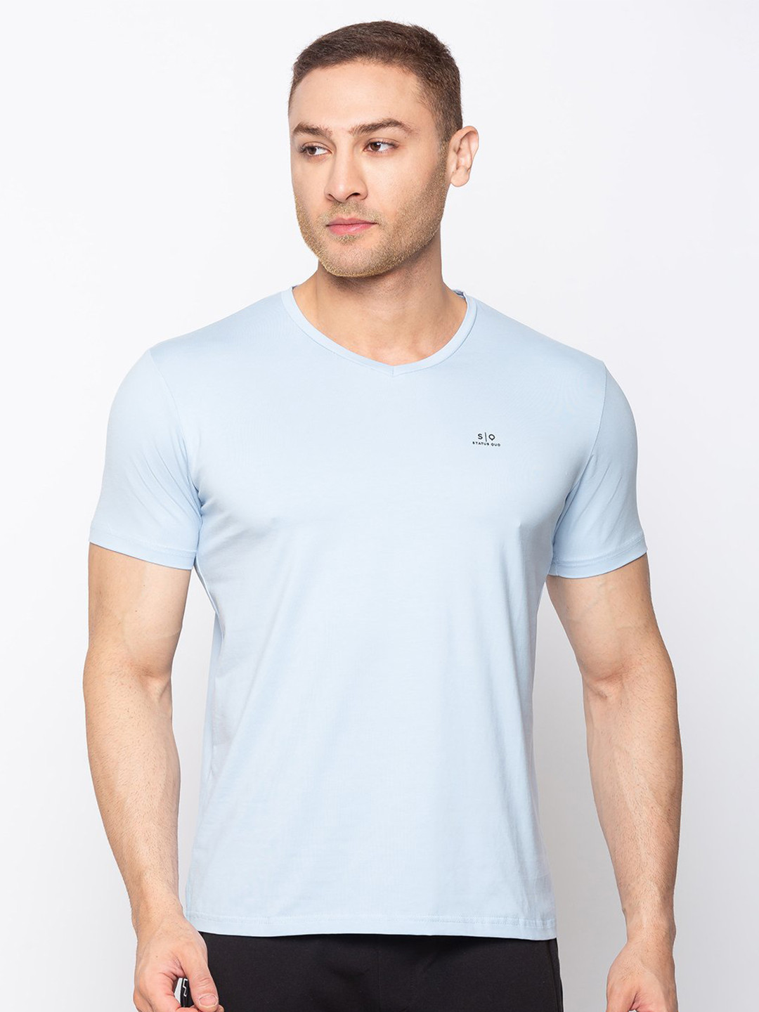 

Status Quo Men Blue V-Neck Cotton T-shirt