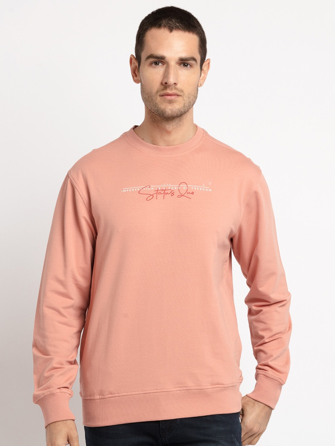 

Status Quo Men Pink Printed Cotton Sweatshirt