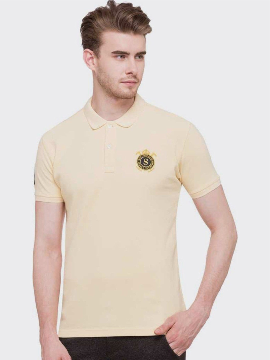 

Status Quo Men Yellow Polo Collar Applique T-shirt