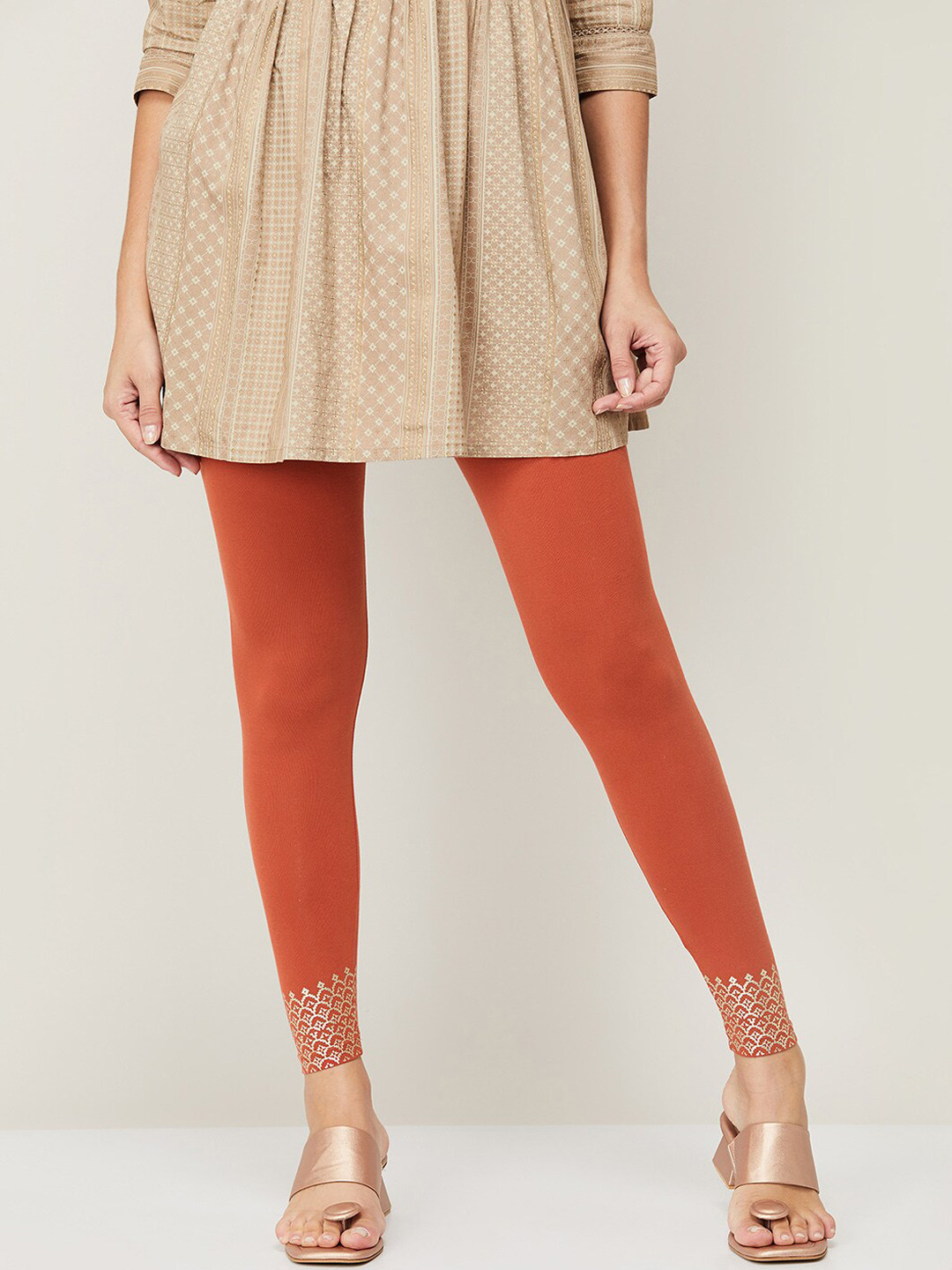 

Melange by Lifestyle Women Rust-Coloured Hem Design Ankle Length Leggings