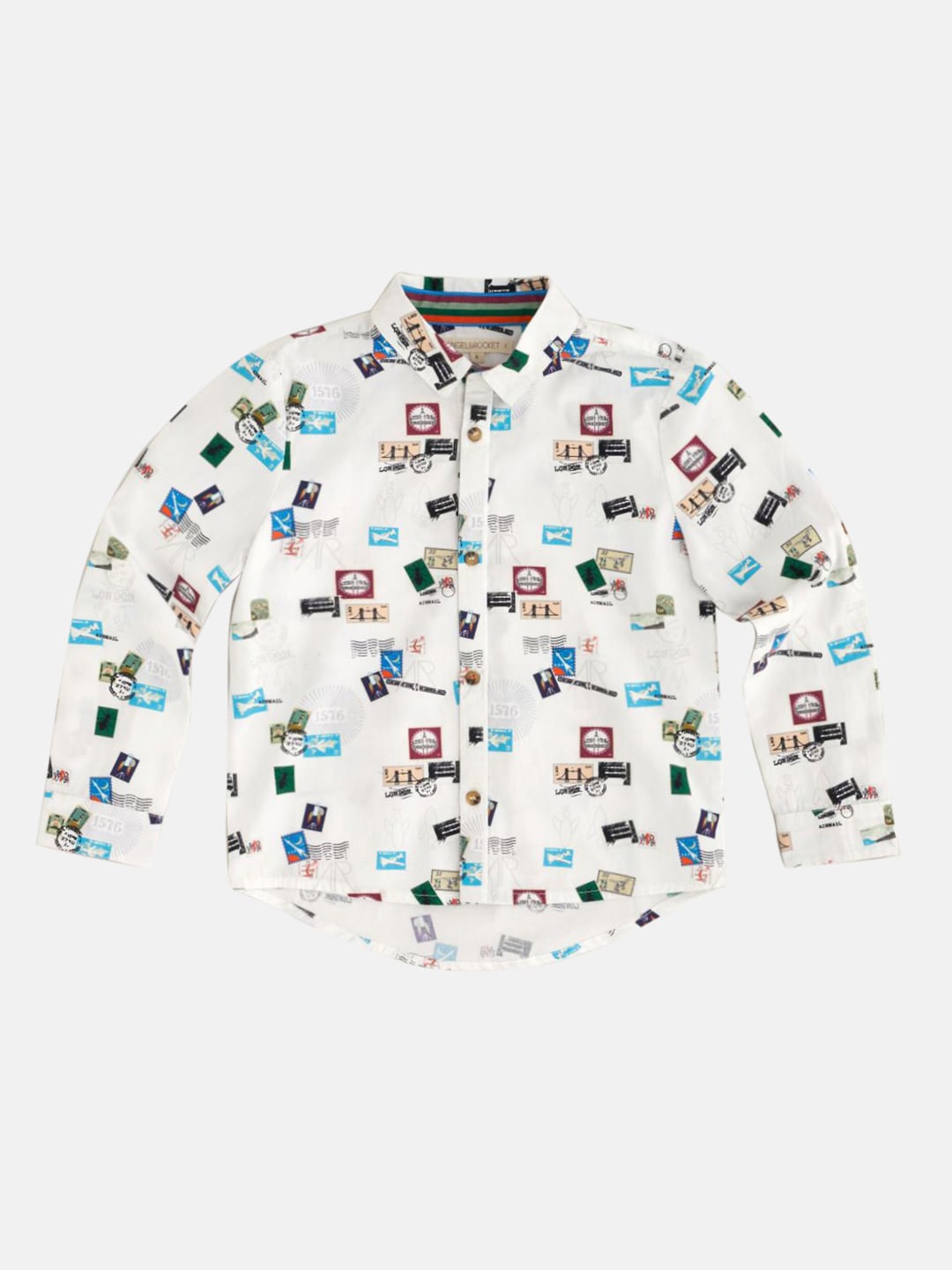

Angel & Rocket Boys White & Blue Classic Printed Casual Shirt