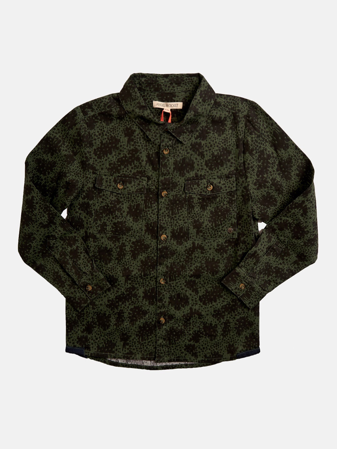 

Angel & Rocket Boys Olive Green & Brown Classic Printed Casual Shirt