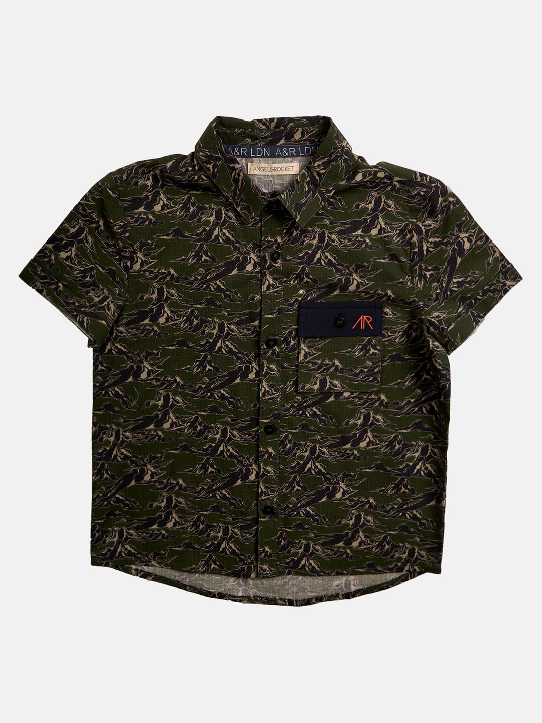 Angel & Rocket Boys Green Classic Printed Casual Shirt