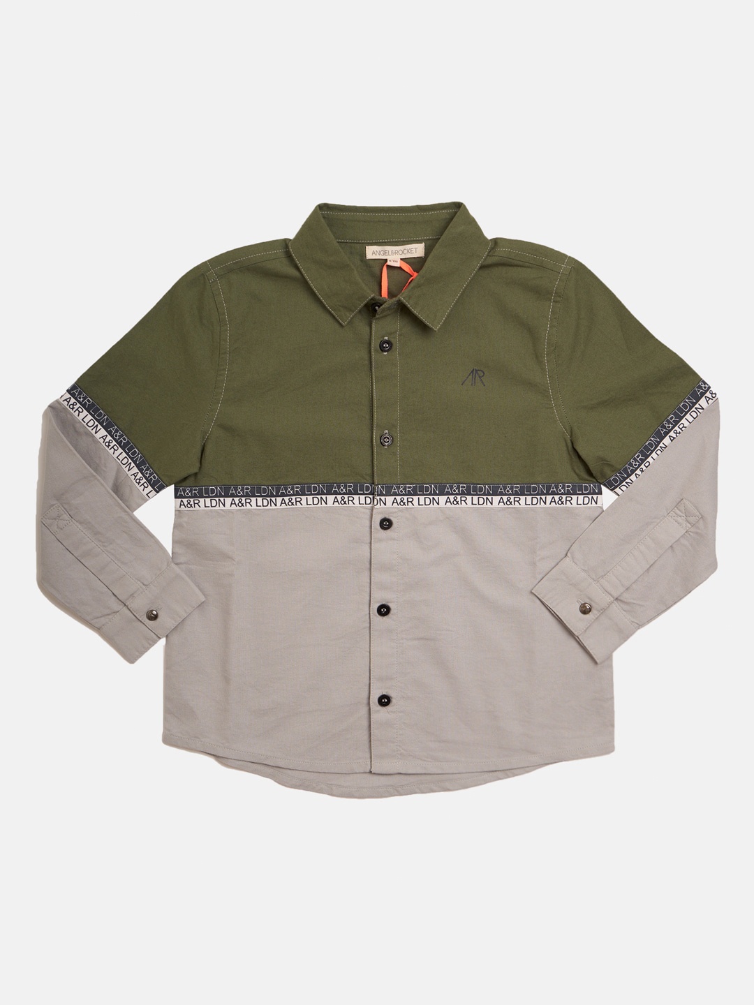

Angel & Rocket Boys Green Classic Colourblocked Casual Shirt