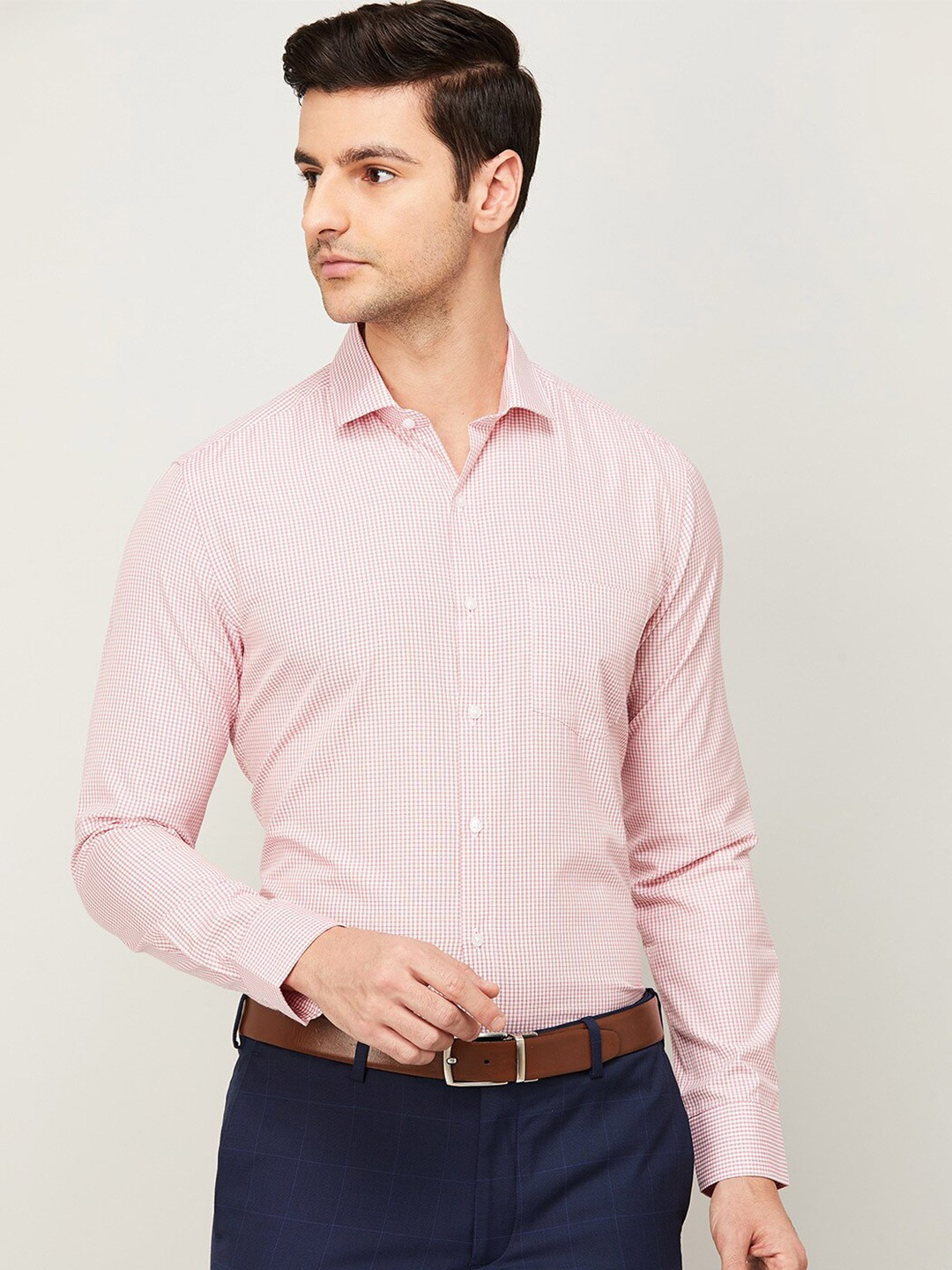 

CODE by Lifestyle Men Pink Slim Fit Micro Checks Checked Formal Shirt