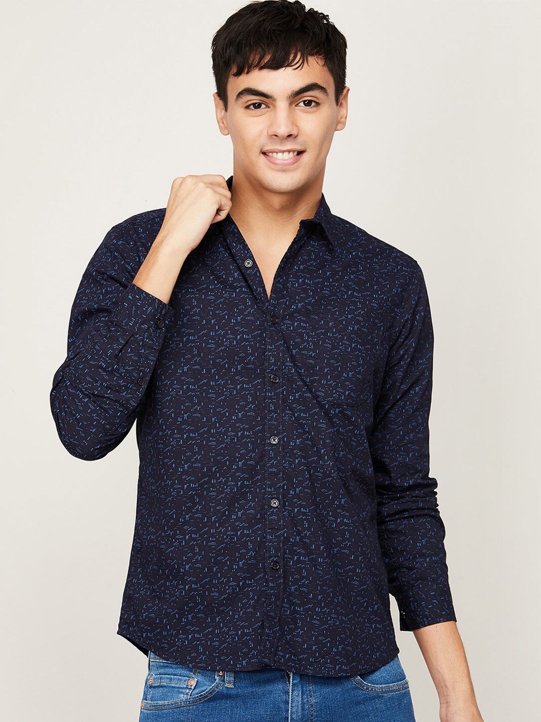 

Fame Forever by Lifestyle Men Navy Blue Slim Fit Printed Casual Shirt