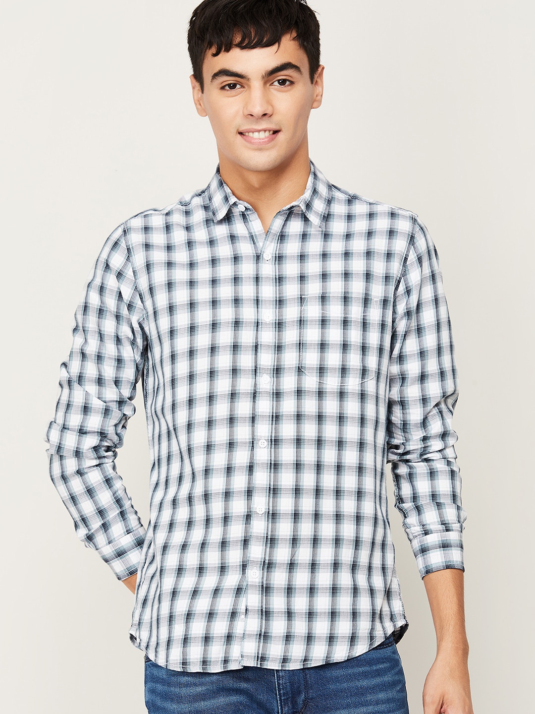 

Fame Forever by Lifestyle Men Navy Blue Slim Fit Checked Cotton Casual Shirt