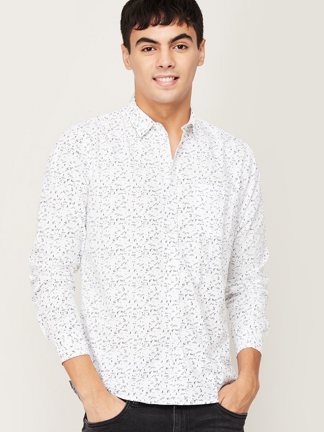 

Fame Forever by Lifestyle Men White Slim Fit Printed Casual Shirt
