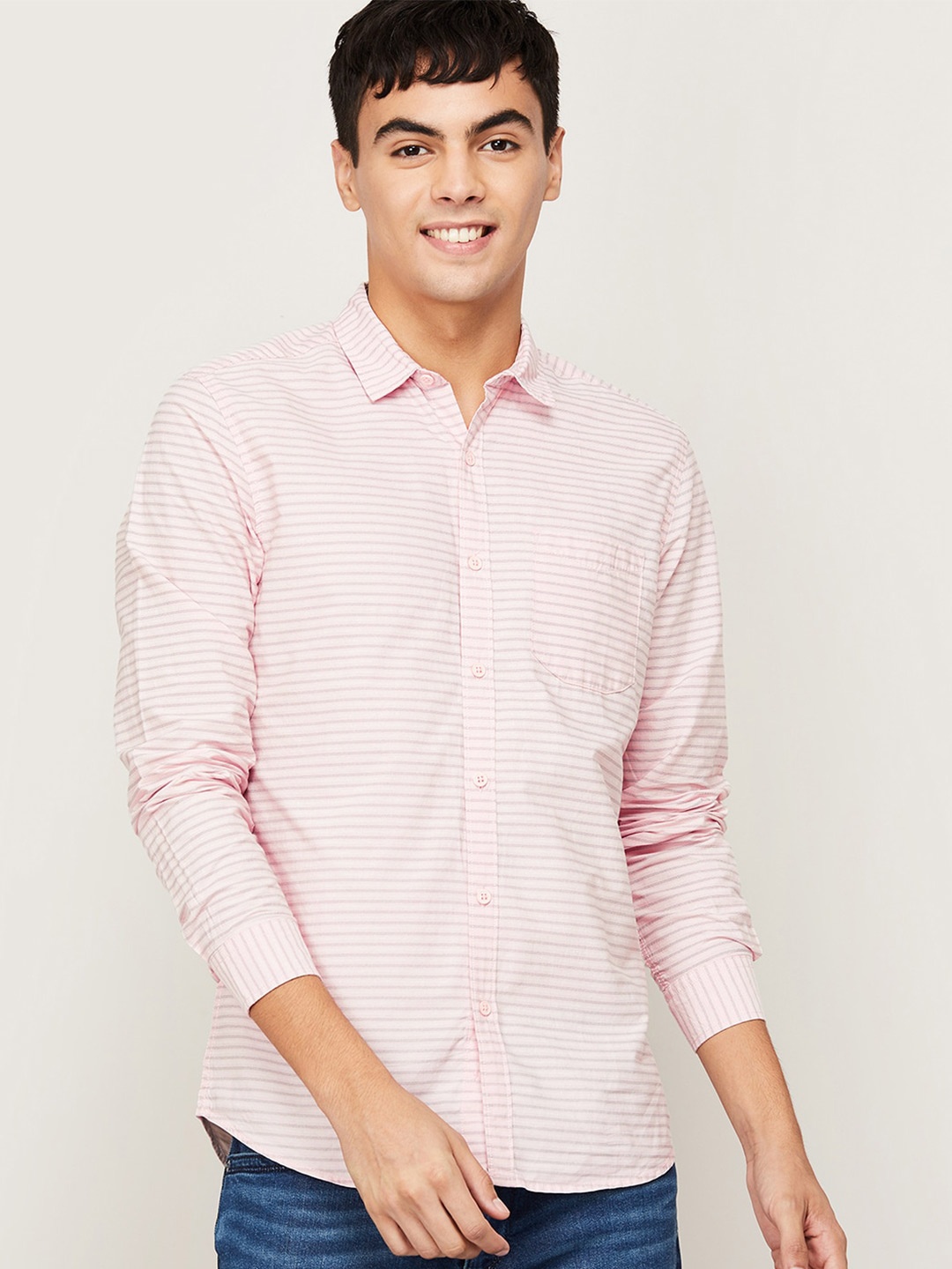 

Fame Forever by Lifestyle Men Pink Slim Fit Horizontal Stripes Striped Casual Shirt