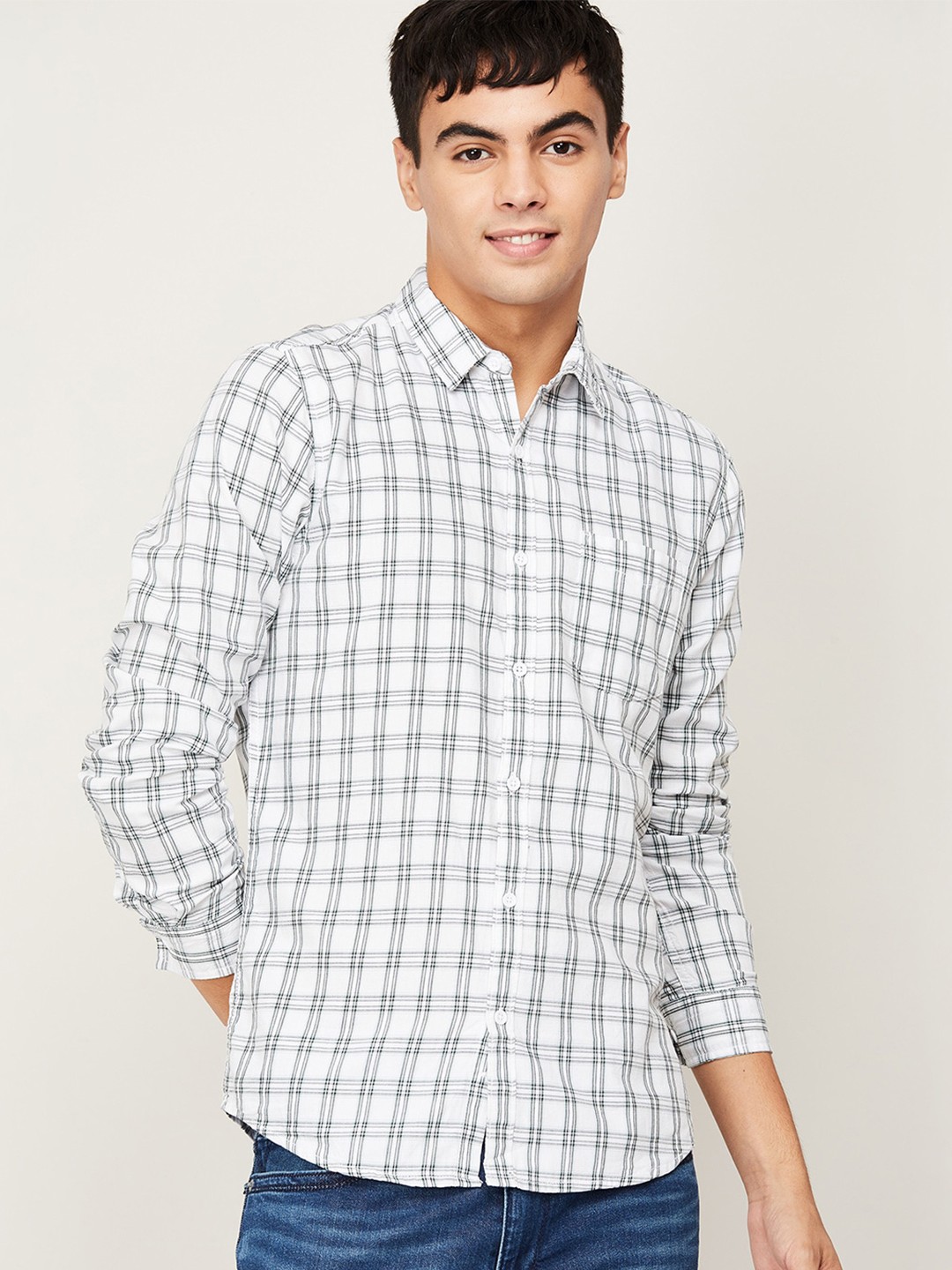 

Fame Forever by Lifestyle Men White Slim Fit Checked Casual Shirt