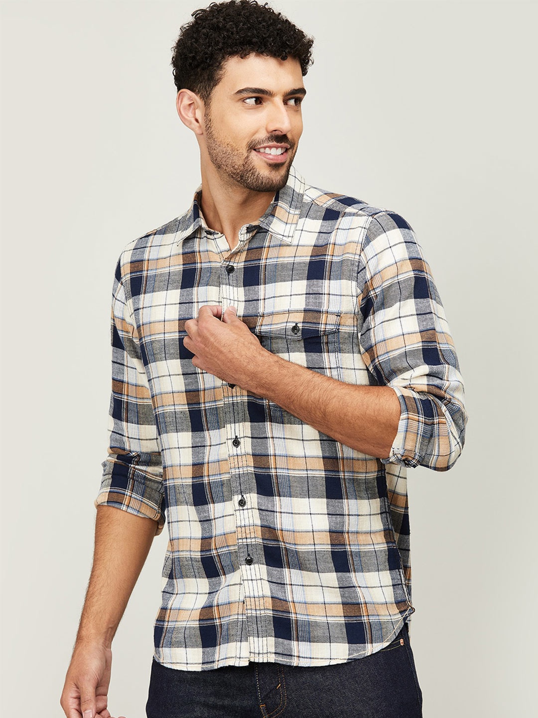 

Forca by Lifestyle Men Off White Tartan Checked Casual Shirt