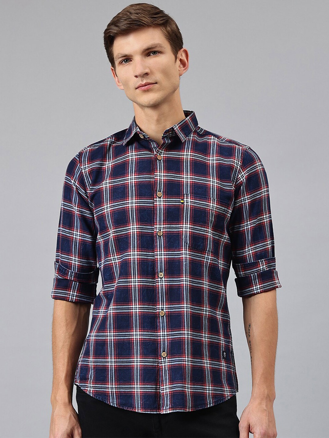 

Thomas Scott Men Orange Tartan Checked Casual Shirt