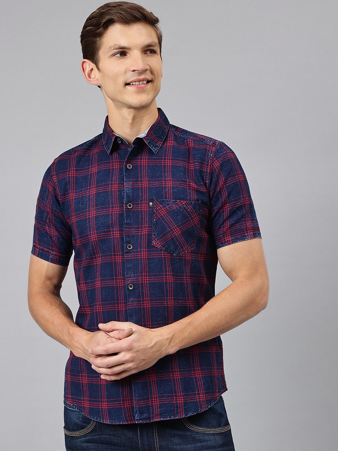 

Thomas Scott Men Red Checked Casual Shirt
