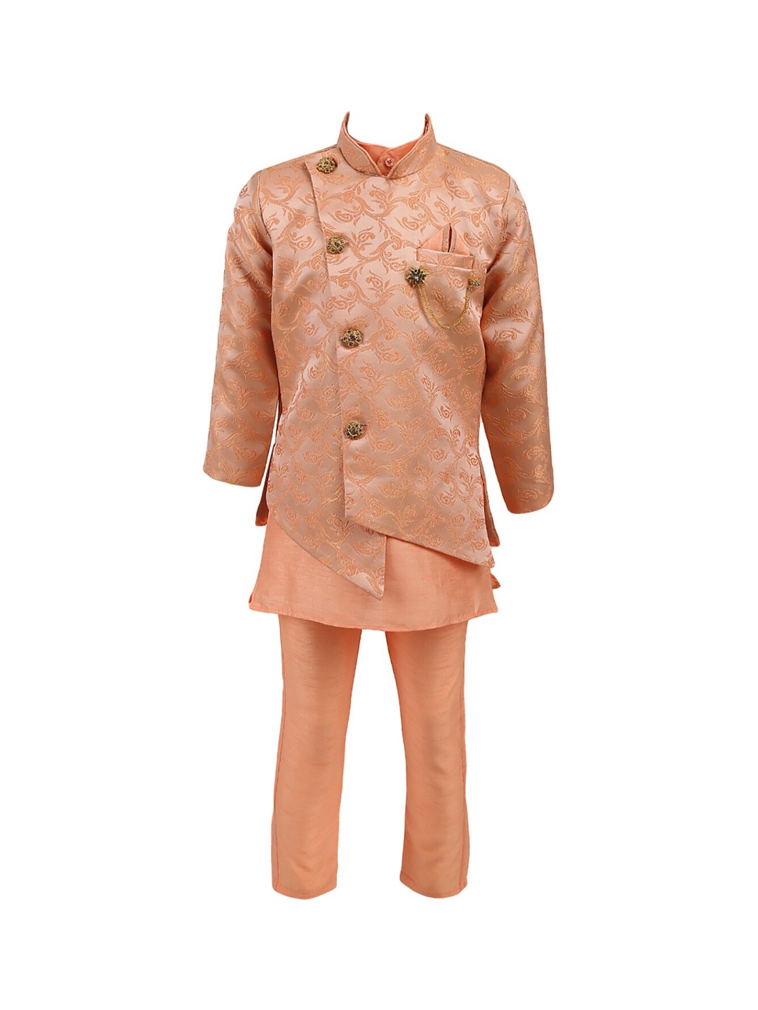 

V-Mart Boys Peach Self Design Jacquard Mandarin Collar Sherwani