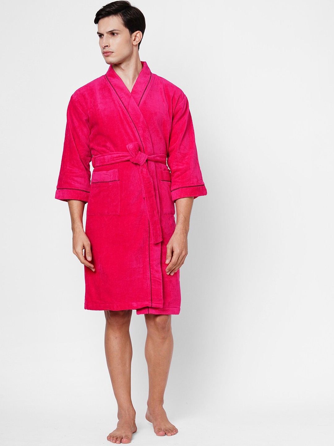 

SPACES Red Solid 380 GSM Pure Cotton Bath Robe