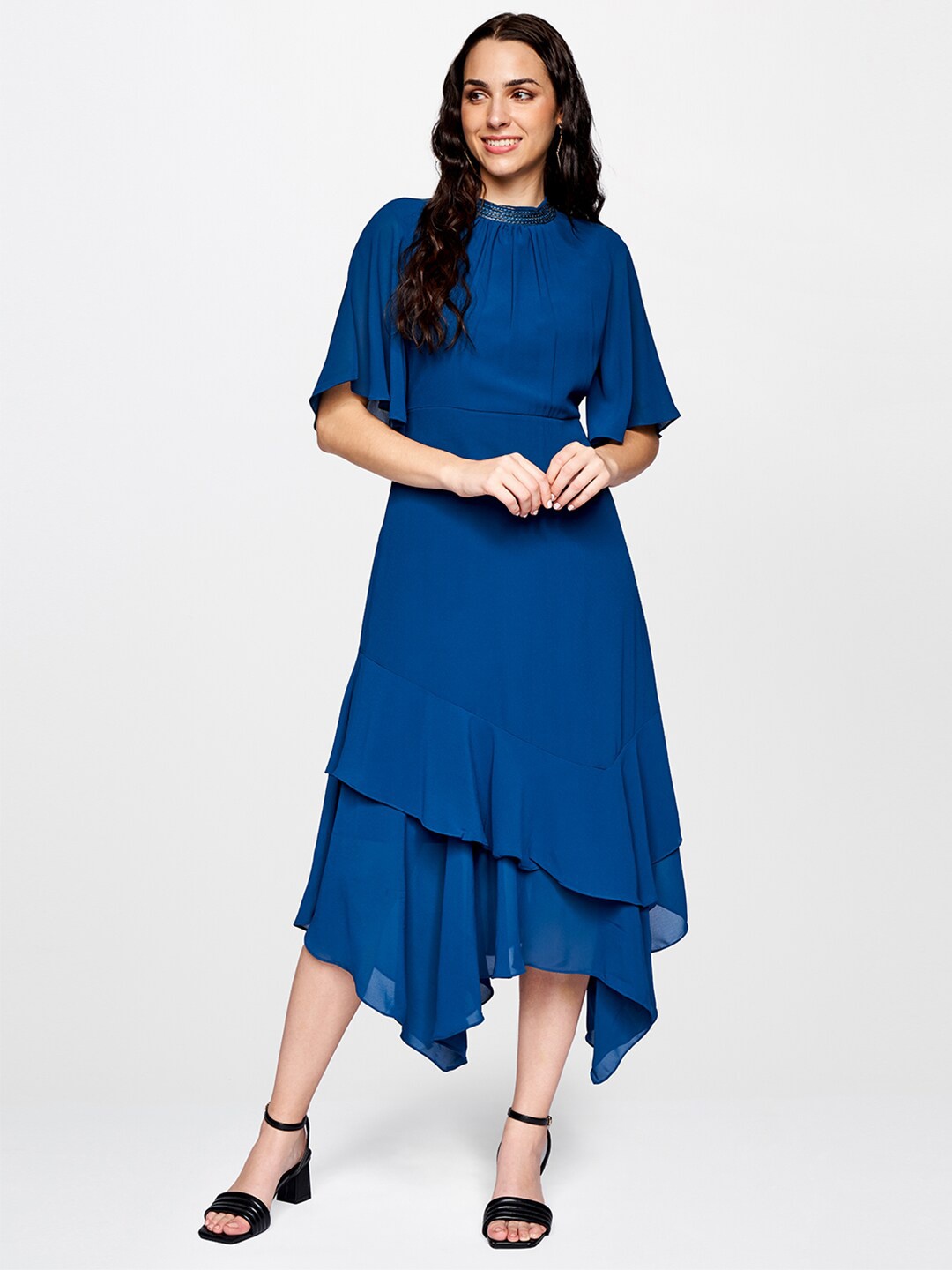 

AND Women Blue Georgette A-Line Midi Dress