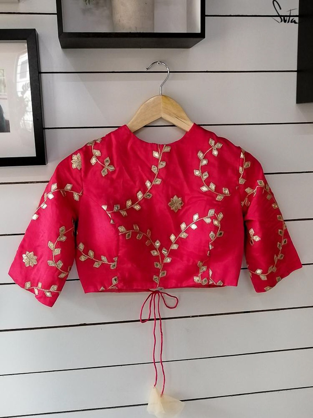 Suta Pink & Gold-Coloured Embroidered Cotton Saree Blouse