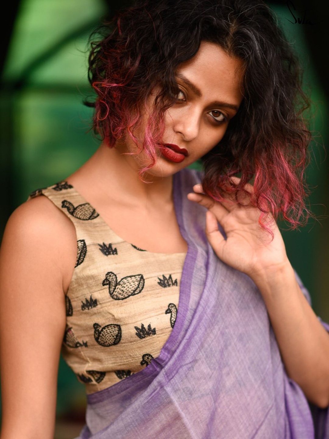 

Suta Brown & Beige Hand Embroidered Tussar Ghicha Silk Saree Blouse