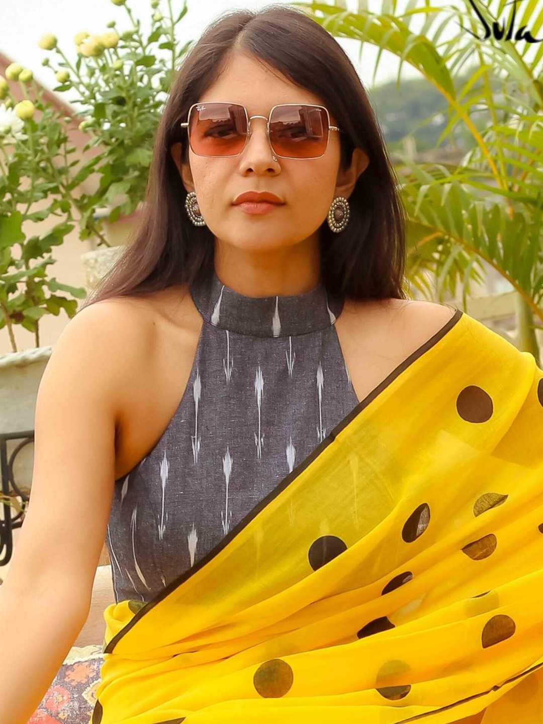 

Suta Women Grey & White Printed Cotton Saree Blouse