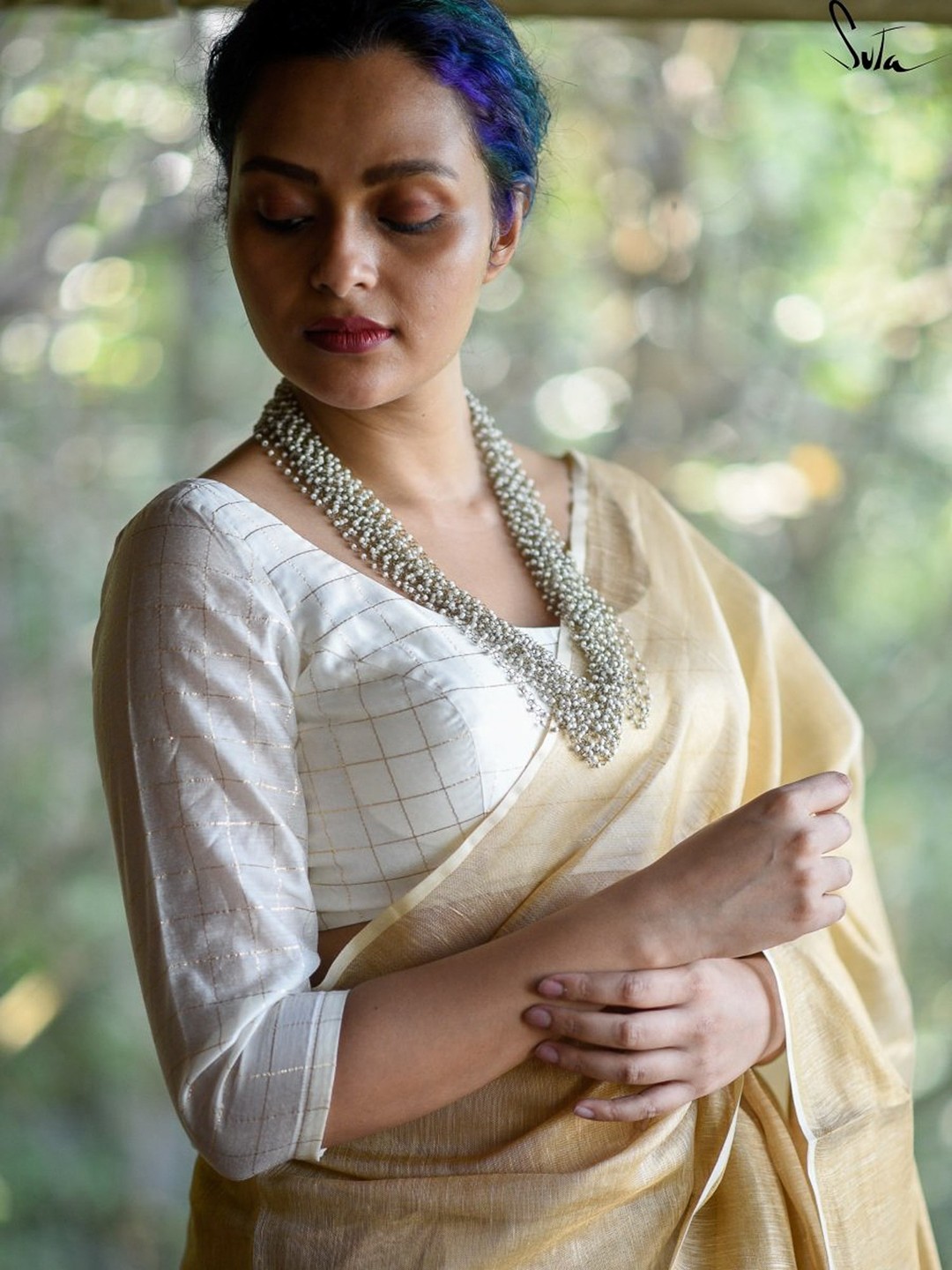 

Suta Women White Geometric Printed Saree Blouse
